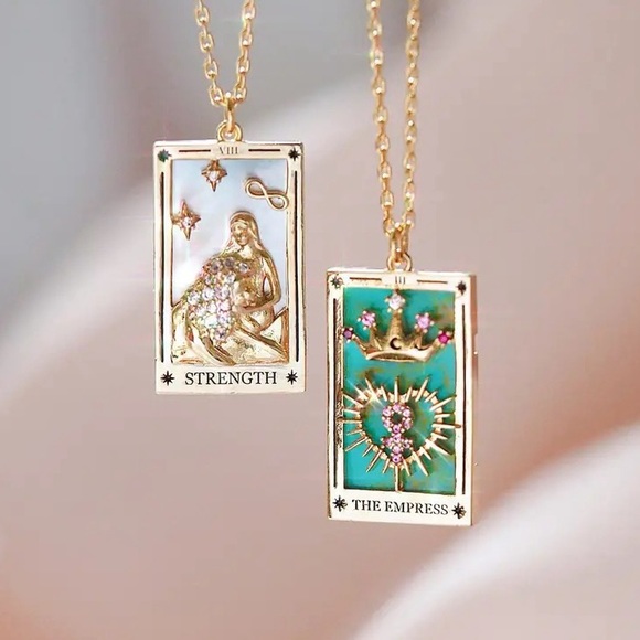 Dainty ‘Strength’ Tarot Card Necklace | 316L Stainless Steel, 18k Gold Plated - Picture 3 of 3